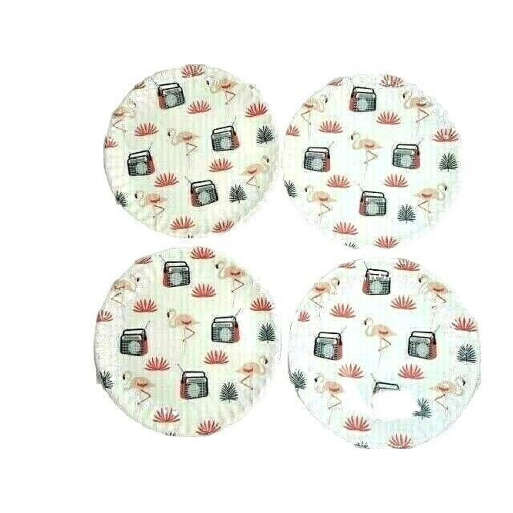 Kensie Retro Radio Pink Flamingos Salad Dessert Plates 4pc Lightweight Melamine